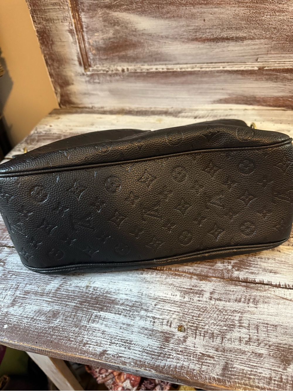 Black Embossed Shoulder Bag with Top Strap - Picture 5 of 9